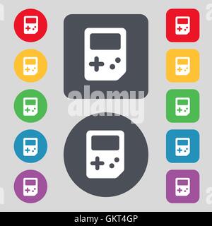 Tetris icon sign. A set of 12 colored buttons and a long shadow. Flat ...