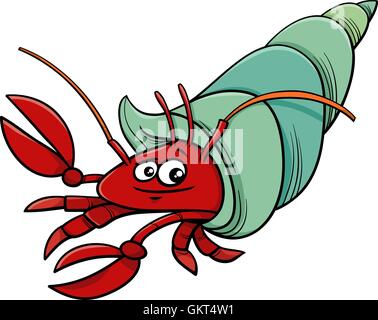 sea hermit crab cartoon illustration Stock Vector