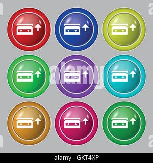 audio cassette icon sign. symbol on nine round colourful buttons. Vector Stock Vector