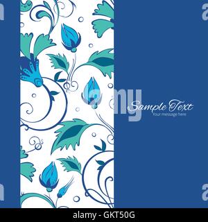 Vector Blue Green Swirly Flowers Vertical Frame Seamless Pattern Stock Vector