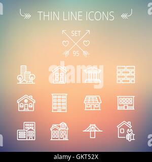 Construction Icon Set. Thin Line With Blue Fill Design. Vector ...