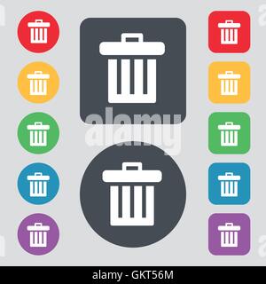 Recycle bin icon sign. A set of 12 colored buttons. Flat design. Vector Stock Vector