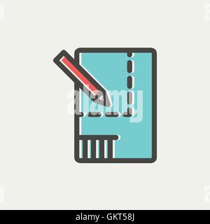 Paper and pencil house sketching thin line icon Stock Vector