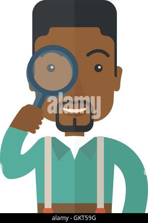 Black man with magnifying glass. Stock Vector