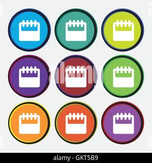 Notepad, calendar icon sign. Nine multi colored round buttons. Vector Stock Vector
