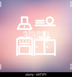 Kitchen interior thin line icon Stock Vector