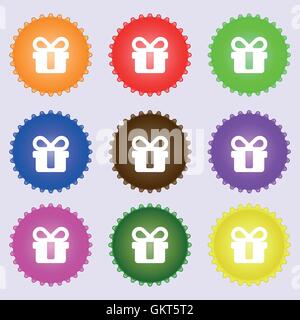 gift icon sign. A set of nine different colored labels. Vector Stock Vector