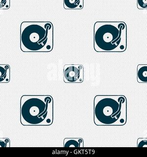 Gramophone, vinyl icon sign. Seamless pattern with geometric texture. Vector Stock Vector