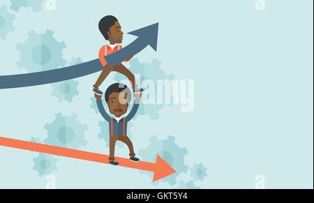 Two black guy in two arrows going up and down. Stock Vector