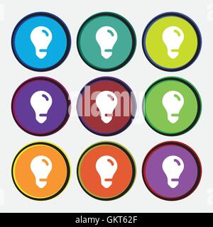light bulb, idea icon sign. Nine multi colored round buttons. Vector Stock Vector