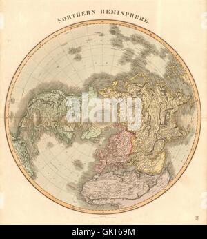 'The Northern Hemisphere' on the polar projection by Robert KIRKWOOD, 1814 map Stock Photo