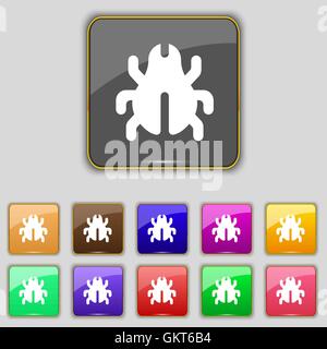 Software Bug, Virus, Disinfection, beetle icon sign. Set with eleven colored buttons for your site. Vector Stock Vector