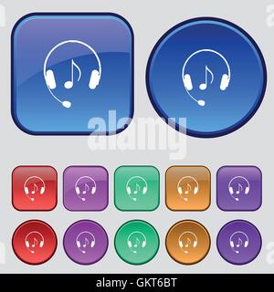 headsets icon sign. A set of twelve vintage buttons for your design. Vector Stock Vector