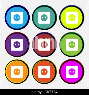 Electric plug, Power energy icon sign. Nine multi-colored round buttons. Vector Stock Vector