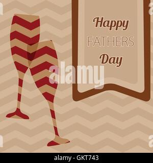 Happy Father's Day. Vector card with wine glasses on seamless chevron pattern. Stock Vector