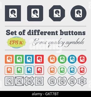 hard disk icon sign. Big set of colorful, diverse, high-quality buttons. Vector Stock Vector