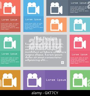 camcorder icon sign. Set of multicolored buttons with space for text. Vector Stock Vector