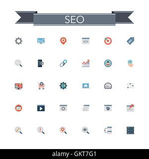 SEO Flat Icons Stock Vector