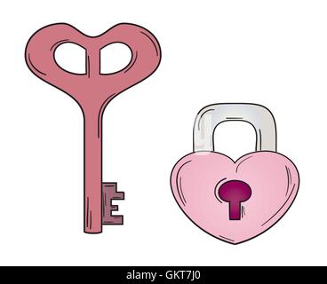 key and lock with heart shape Stock Vector