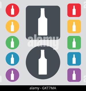 bottle icon sign. A set of 12 colored buttons. Flat design. Vector Stock Vector