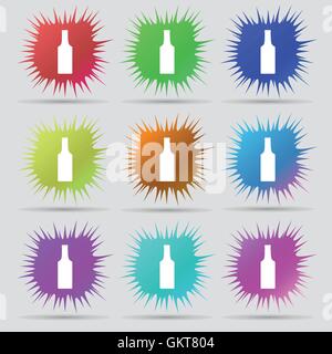 bottle icon sign. A set of nine original needle buttons. Vector Stock Vector