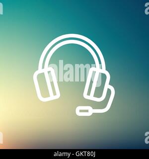Headphones with microphone thin line icon Stock Vector