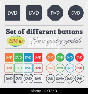 dvd icon sign. Big set of colorful, diverse, high-quality buttons. Vector Stock Vector