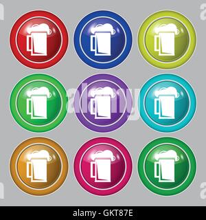 glass of beer icon sign. symbol on nine round colourful buttons. Vector Stock Vector