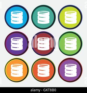 hard disk icon sign. Nine multi colored round buttons. Vector Stock Vector