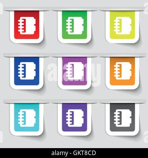 Notepad, calendar icon sign. Set of multicolored modern labels for your design. Vector Stock Vector