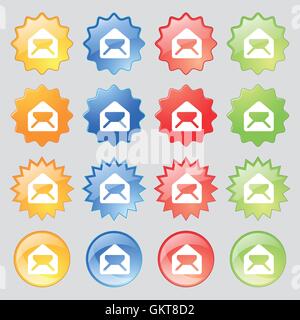 Mail, envelope, letter icon sign. Set from fourteen multi-colored glass buttons with place for text. Vector Stock Vector