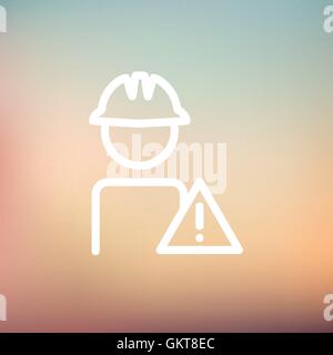 Worker in caution sign thin line icon Stock Vector