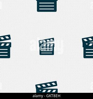 Cinema Clapper icon sign. Seamless pattern with geometric texture. Vector Stock Vector