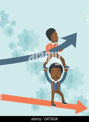 Two black guy in two arrows going up and down. Stock Vector