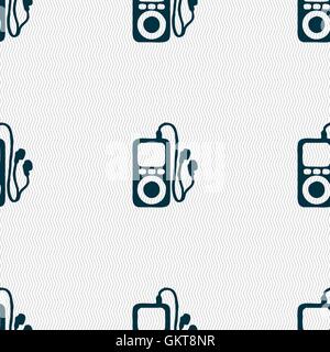MP3 player, headphones, music icon sign. Seamless pattern with geometric texture. Vector Stock Vector