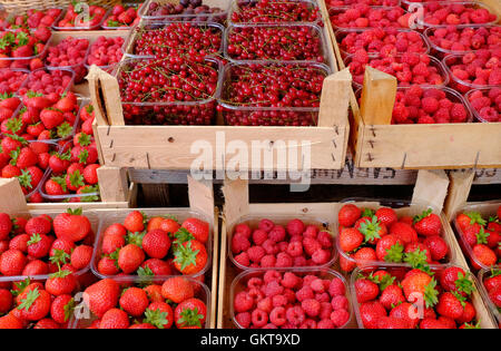 strawberries, red currants and raspberries Stock Photo