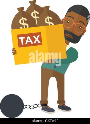 Afican-american Businessman locked in a debt ball and chain. Stock Vector