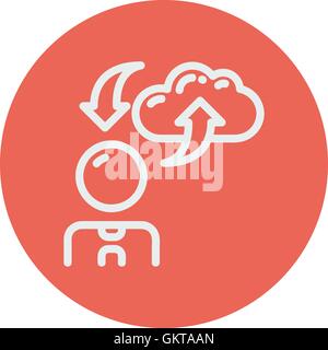 Man with cloud upload and download arrows thin line icon Stock Vector