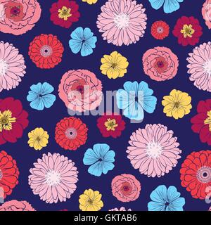 Vector Vibrant Folk Flowers Seamless Pattern Stock Vector