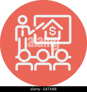 Real Estate agent seminar on how to earn money thin line icon Stock Vector