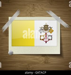 Flags Vatican CityHoly See at frame on wooden texture. Vector Stock Vector