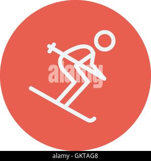 Downhill skiing thin line icon Stock Vector