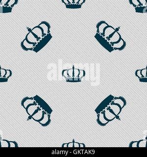 Crown icon sign. Seamless pattern with geometric texture. Vector Stock Vector