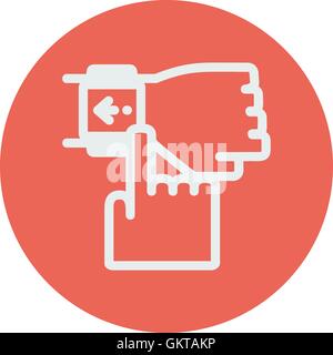 Wristwatch pointing by finger thin line icon Stock Vector