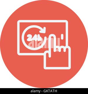 Touching the time a smartphone thin line icon Stock Vector