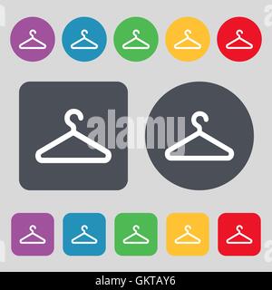 clothes hanger icon sign. A set of 12 colored buttons. Flat design. Vector Stock Vector