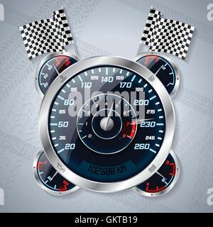 Speedometer with rev counter and race flags Stock Vector