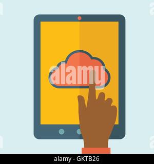 Cloud computing concept, finger touching the cloud. vector Stock Vector ...