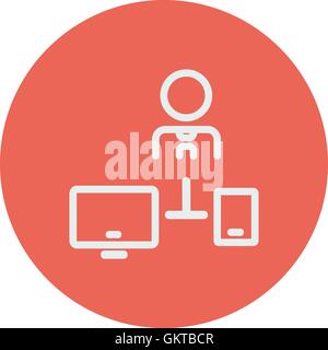 Man with computer set thin line icon Stock Vector