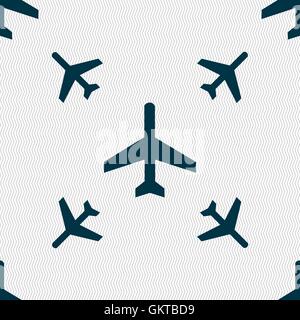 airplane icon sign. Seamless pattern with geometric texture. Vector Stock Vector